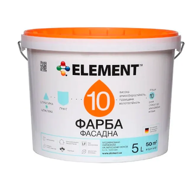 Краска фасадная силиконовая Element 10 5 л Белый (2594837102) Краска фасадная силиконовая Element 10 5 л Белый (2594837102)