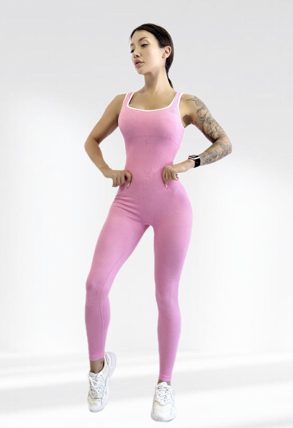 Комбинезон женский спортивный LILAFIT пуш ап в рубчик L Розовый (LFJ000069)