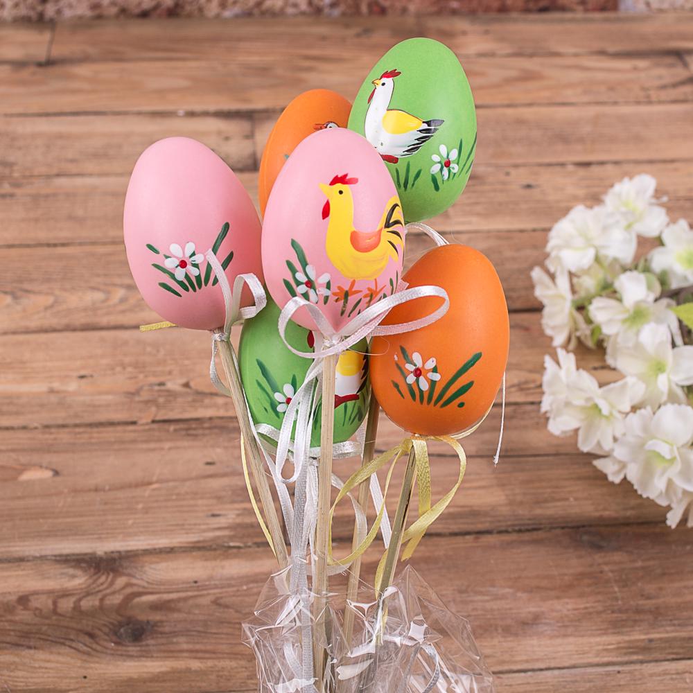 Яйца пластиковые разрисованы на палочке 6 шт. (3580-12)