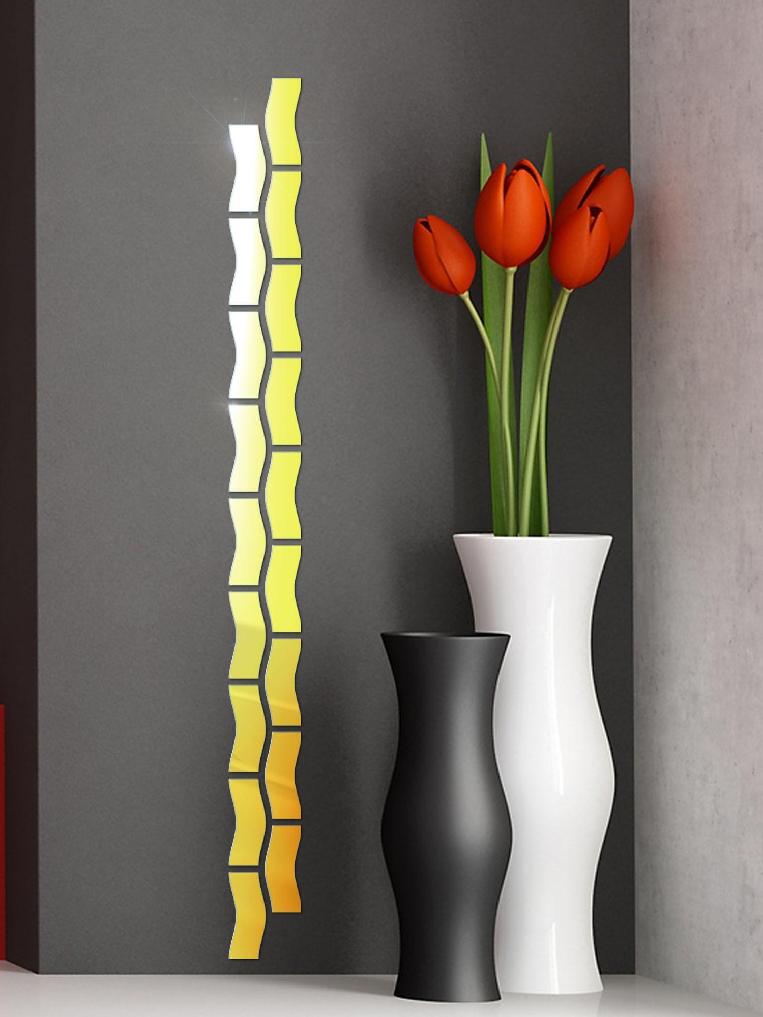 Наклейка интерьерная зеркальная Волна на стену 12х5 см 18 шт. Золотой (21994176)