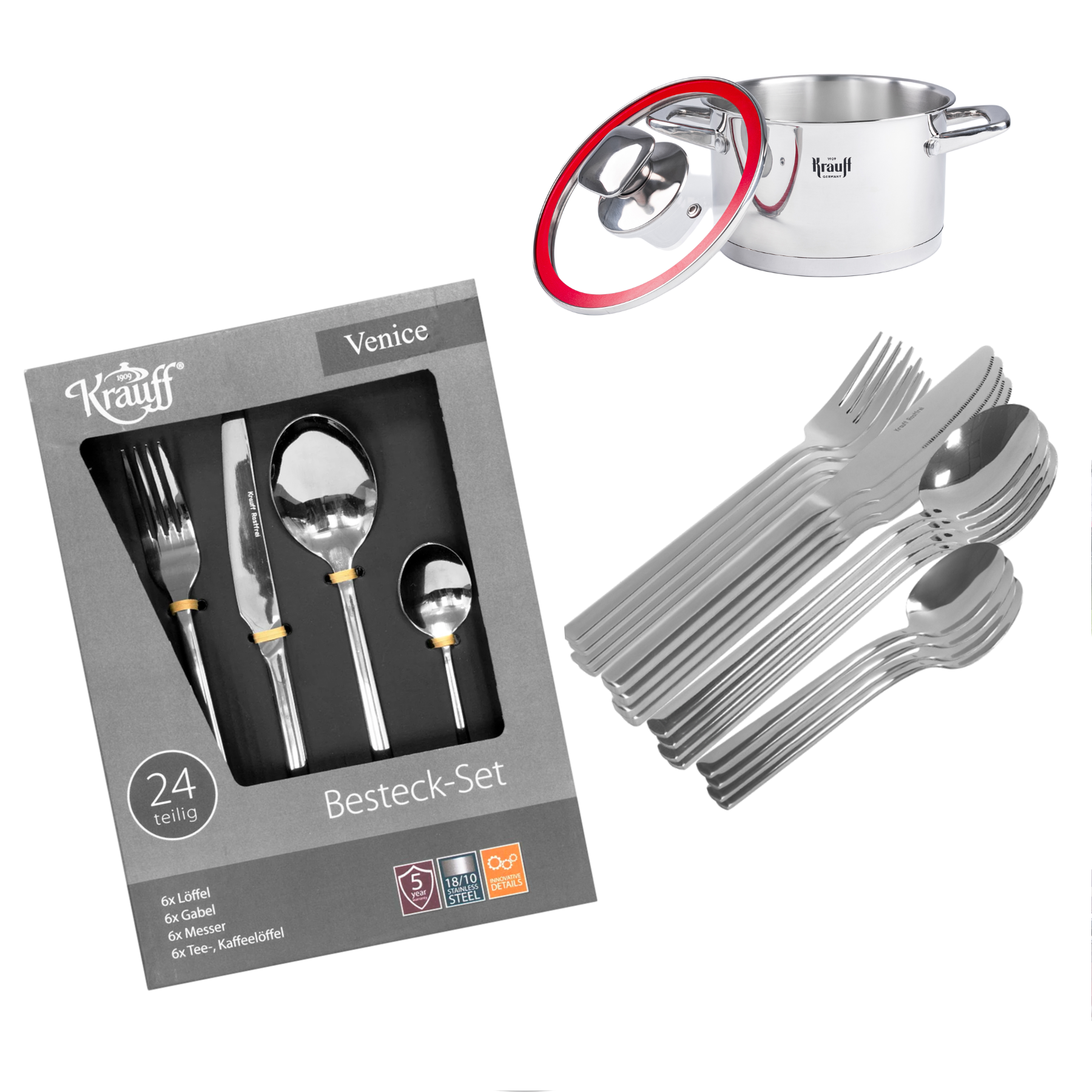 Набор столовых приборов Krauff Venice и кастрюля 2 л (55-333-465)