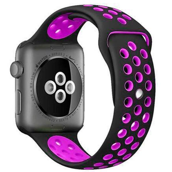 Ремешок силиконовый с перфорацией для Apple Watch 42/44/45 мм Series SE/7/6/5/4/3/2/1 Черно-фиолетовый