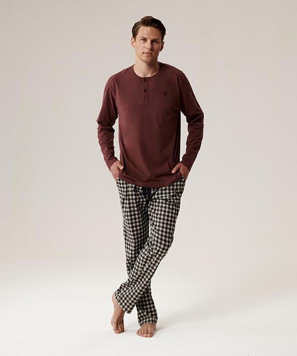 Пижама мужская Atlantic NMP-394 кофта/брюки хлопковая в клетку S Бордовый/Серый (2802477707)