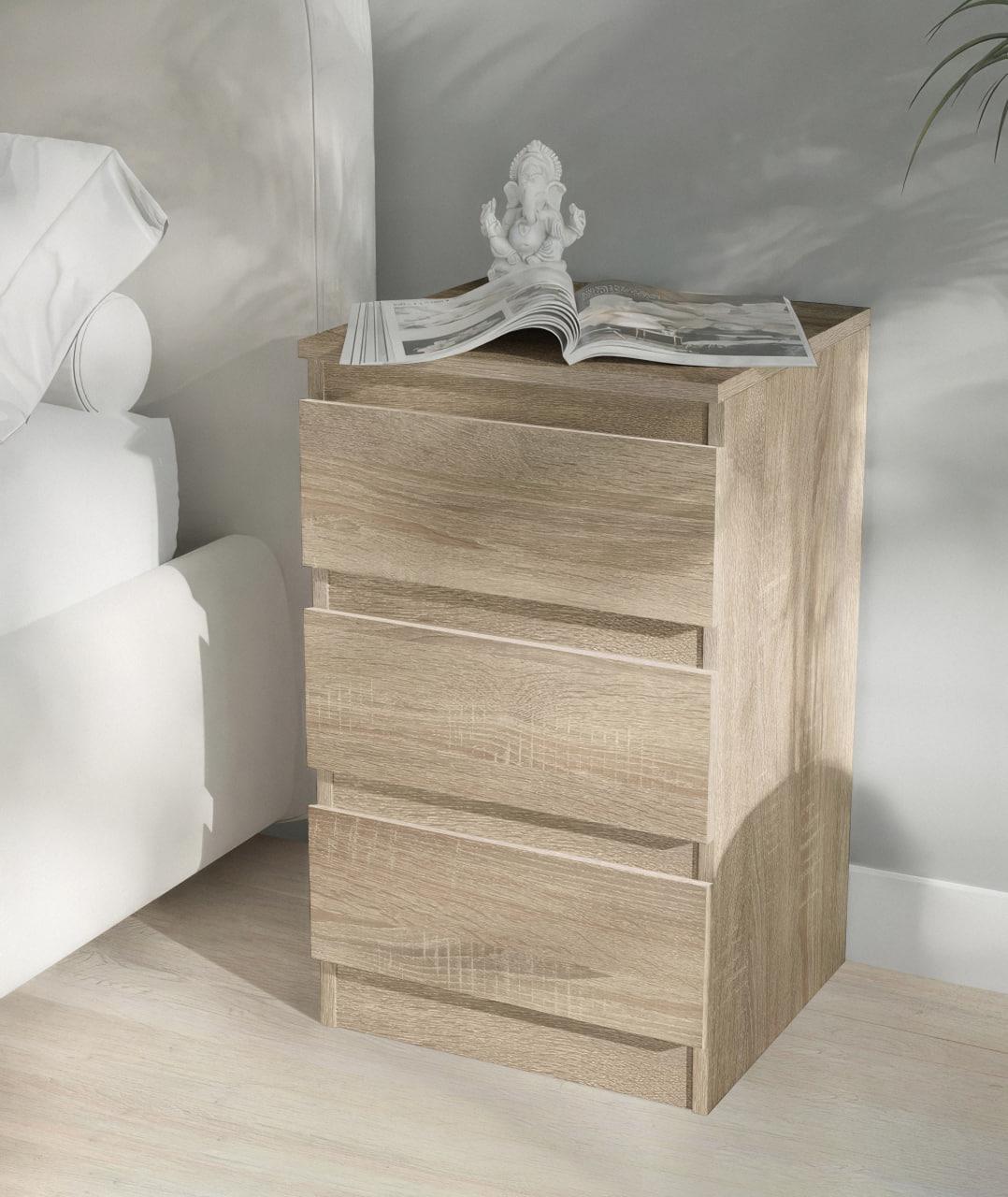 Тумба прикроватная на 3 ящика FT-216 400x398x758 мм Дуб Сонома