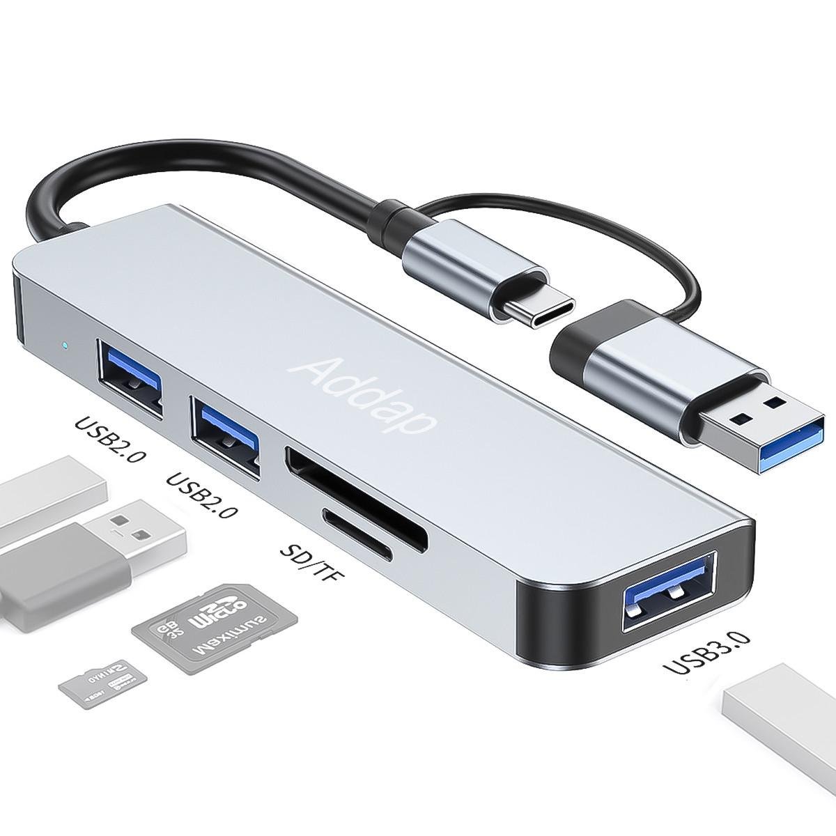 Разветвитель для ноутбука USB type-C Addap MH-14D 5в1 USB 3.0/USB 2.0/SD/MicroSD - фото 2 Разветвитель для ноутбука USB type-C Addap MH-14D 5в1 USB 3.0/USB 2.0/SD/MicroSD - фото 2
