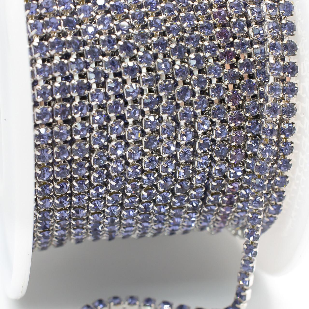 Ланцюг стразовий SS6 2 мм 1 м Тanzanite silver (ЦС0602с41)