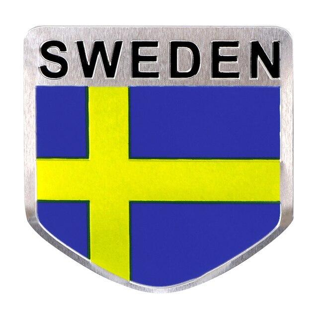 Эмблема алюминиевая флаг Швеции с надписью Sweden 5х5 см. (1683114384)