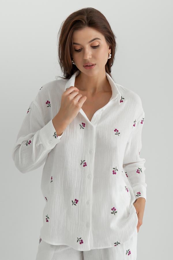 Рубашка с вышивкой Forli из муслина M/L Blueberry (ML0058-39-60)