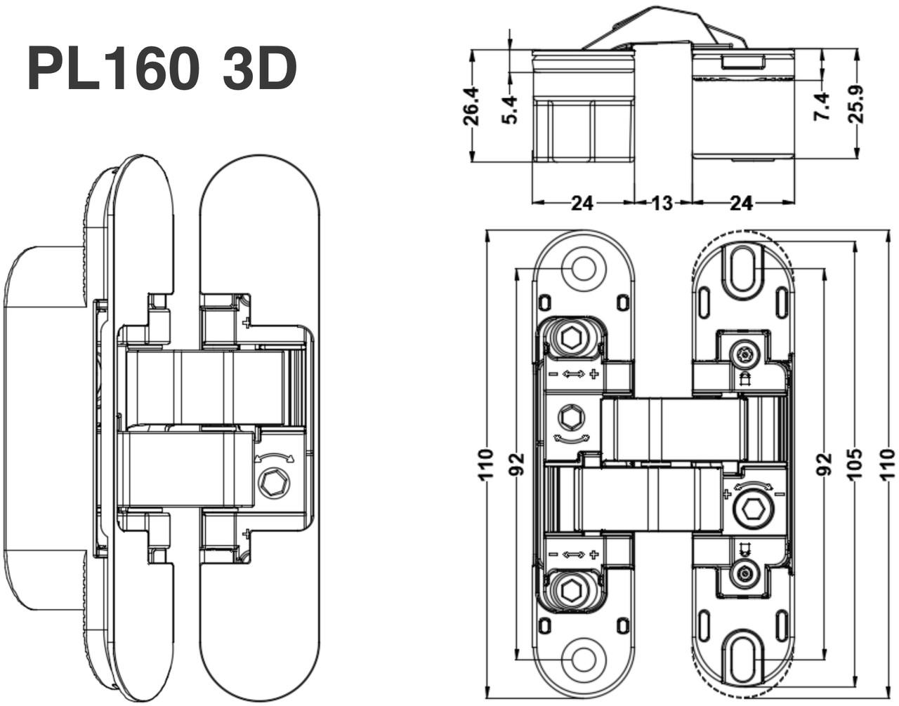 Петля скрытая Profitlock PL160 3D 24x110 мм для дверей 60 кг Черный матовый (PL160.BL) - фото 5 Петля скрытая Profitlock PL160 3D 24x110 мм для дверей 60 кг Черный матовый (PL160.BL) - фото 5