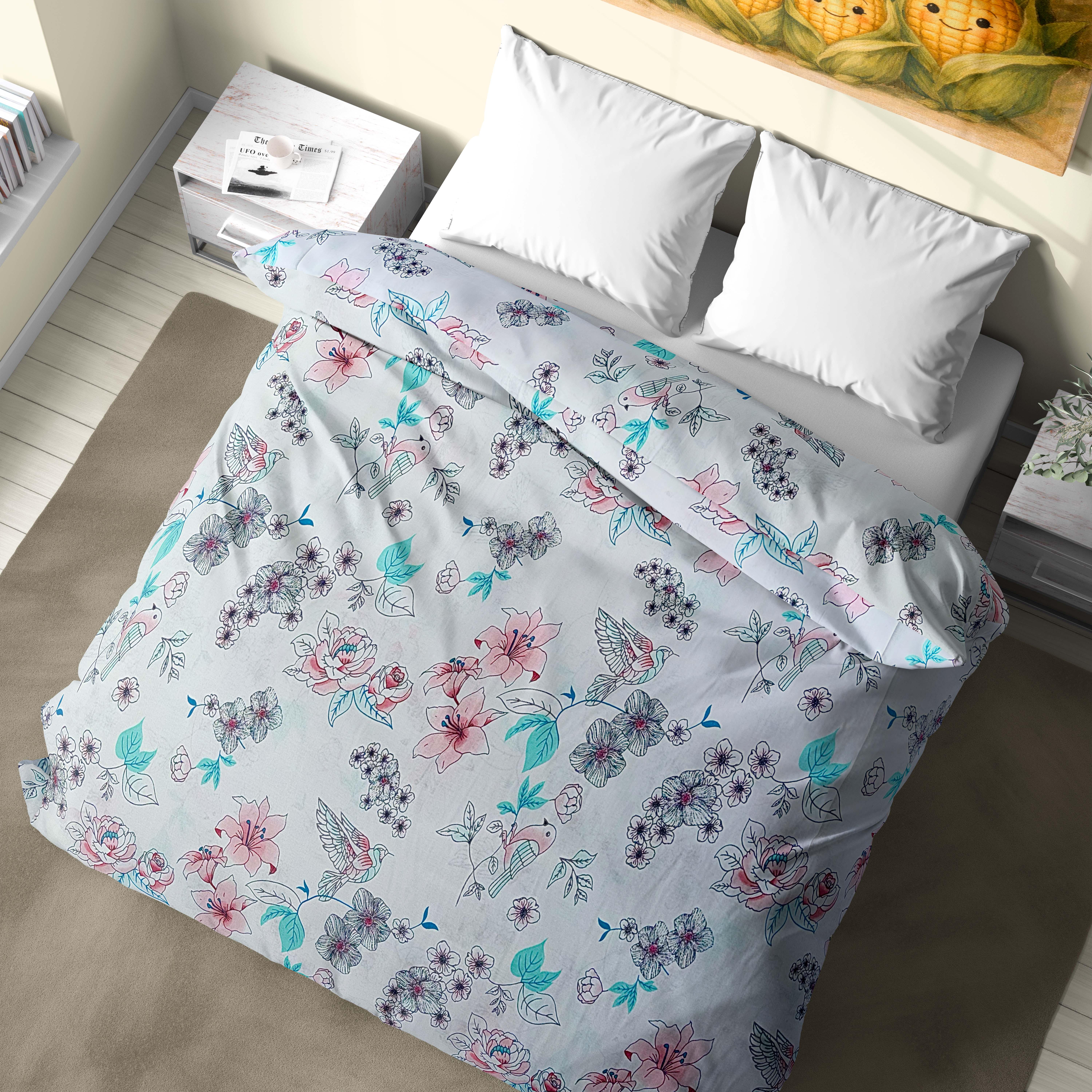 Пододеяльник из бязи Птичка и цветочки полуторный 150х220 см (G-13-013/x150p)