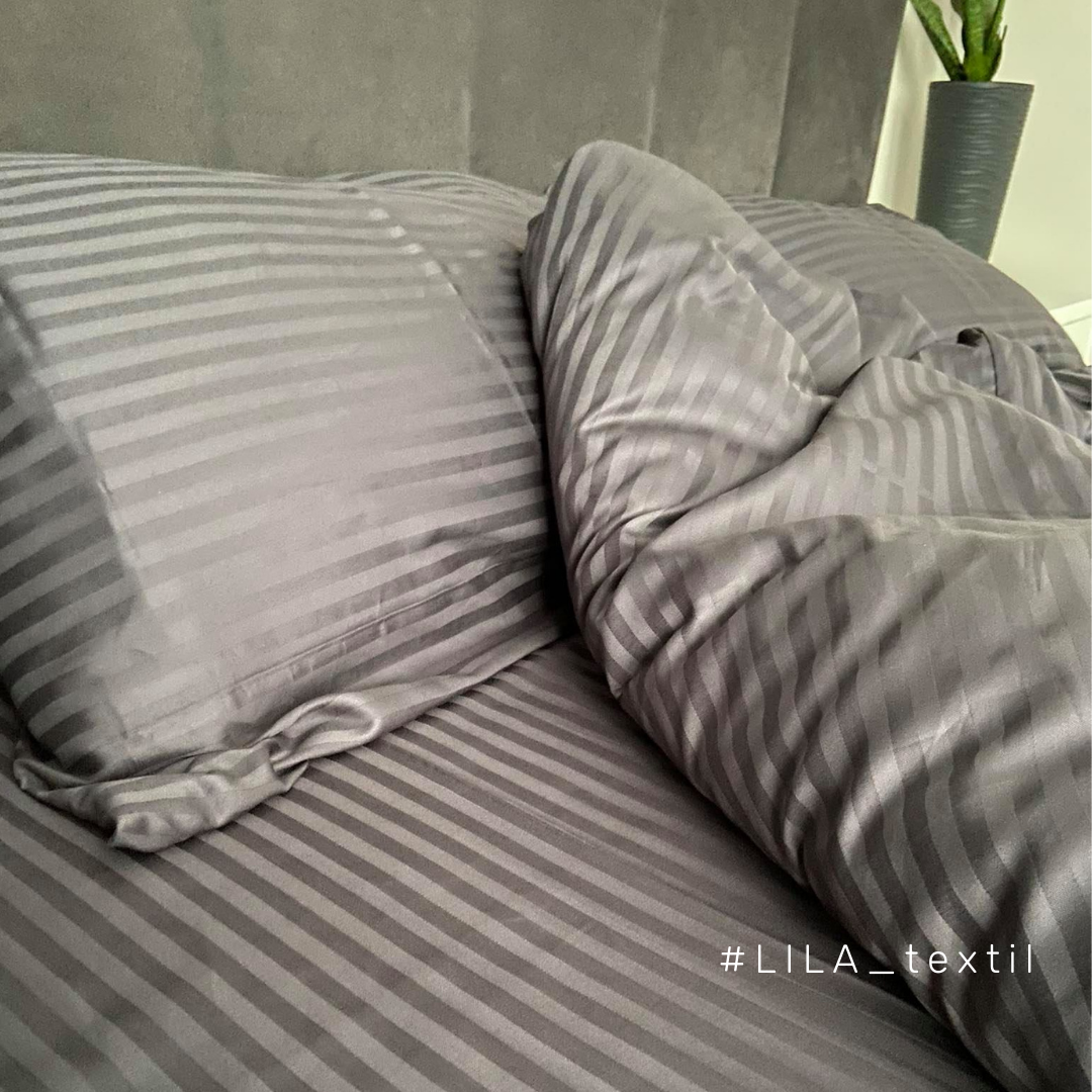 Комплект постільної білизни LILA Textil Home з преміум страйп-сатину сімейний Графітовий (11325725) - фото 4