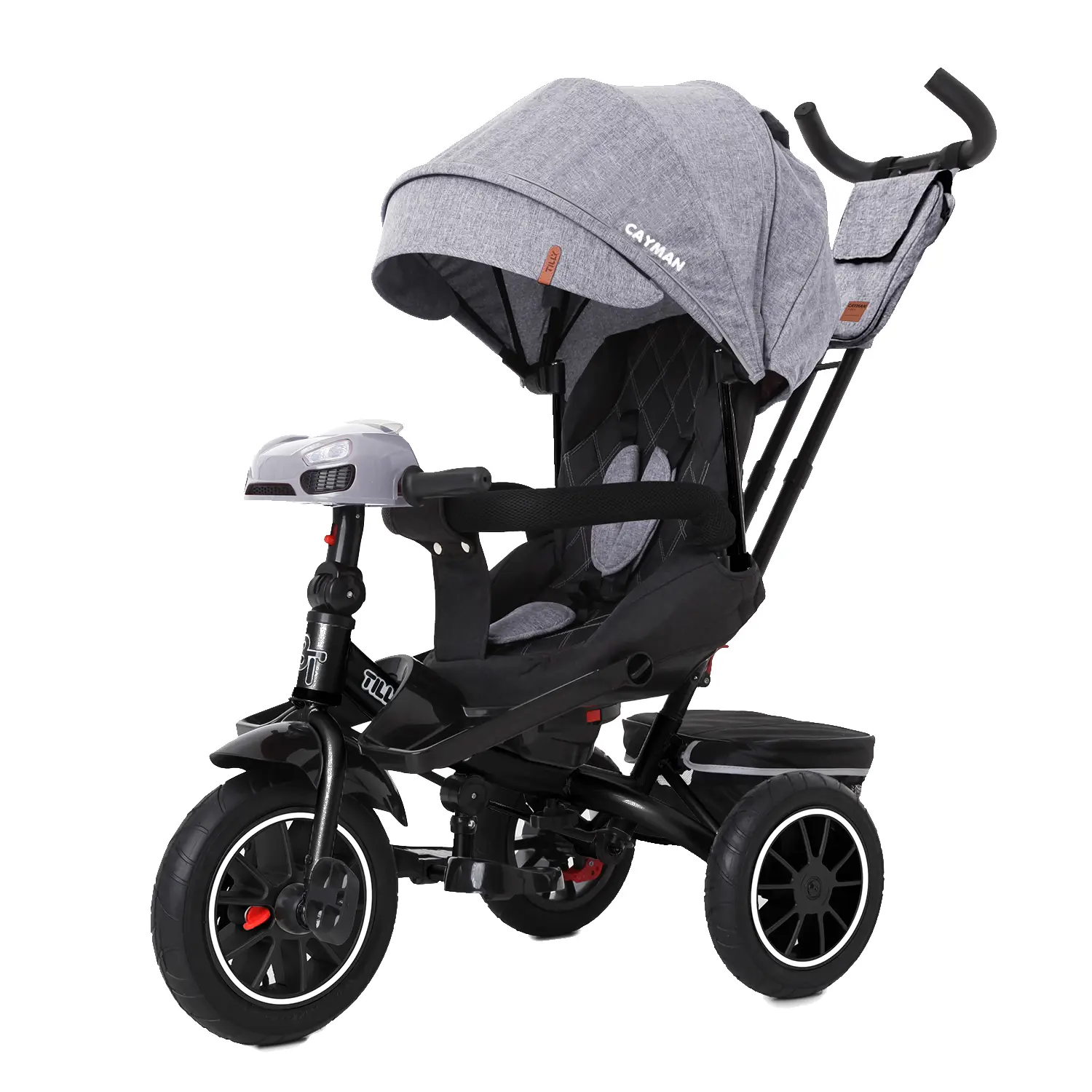 Велосипед с ручкой детский TILLY Cayman надувные колеса трехколесный Серый (25811876)