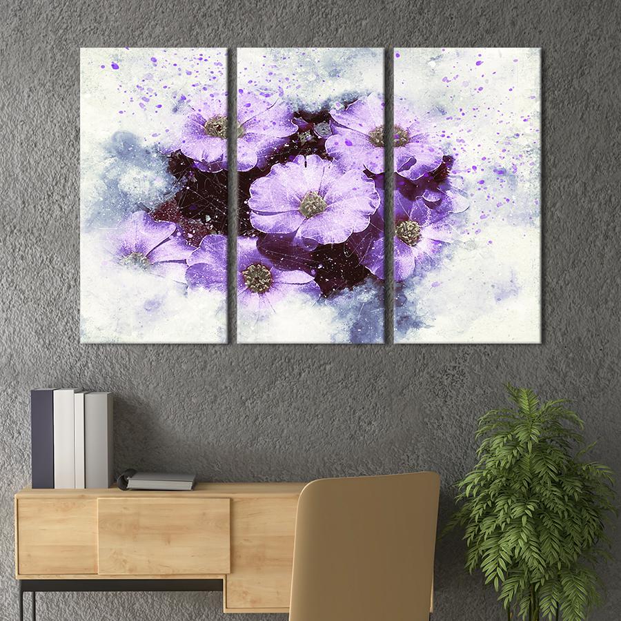 Картина на холсте триптих Хрупкие фиолетовые цветы 156x100 см (860-31)