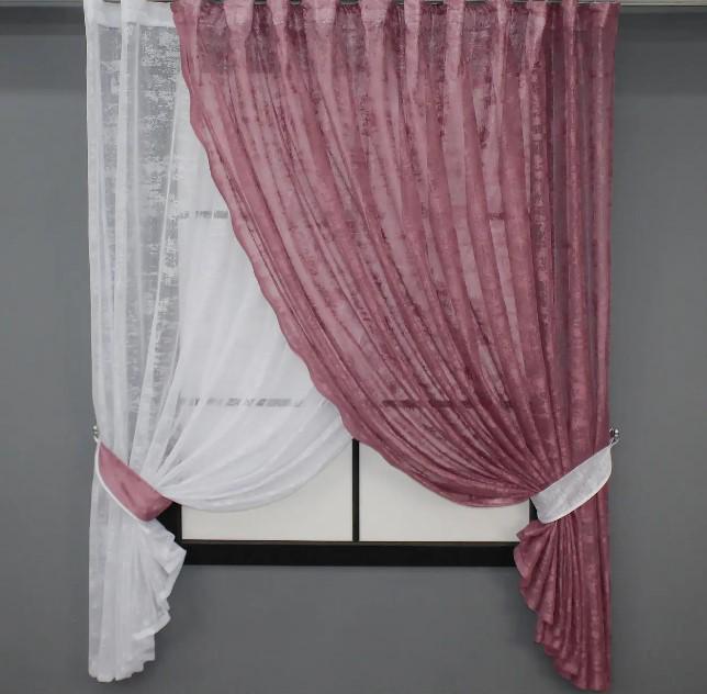 Занавеска на кухню 320х170 см Белый/Марсала (101к)