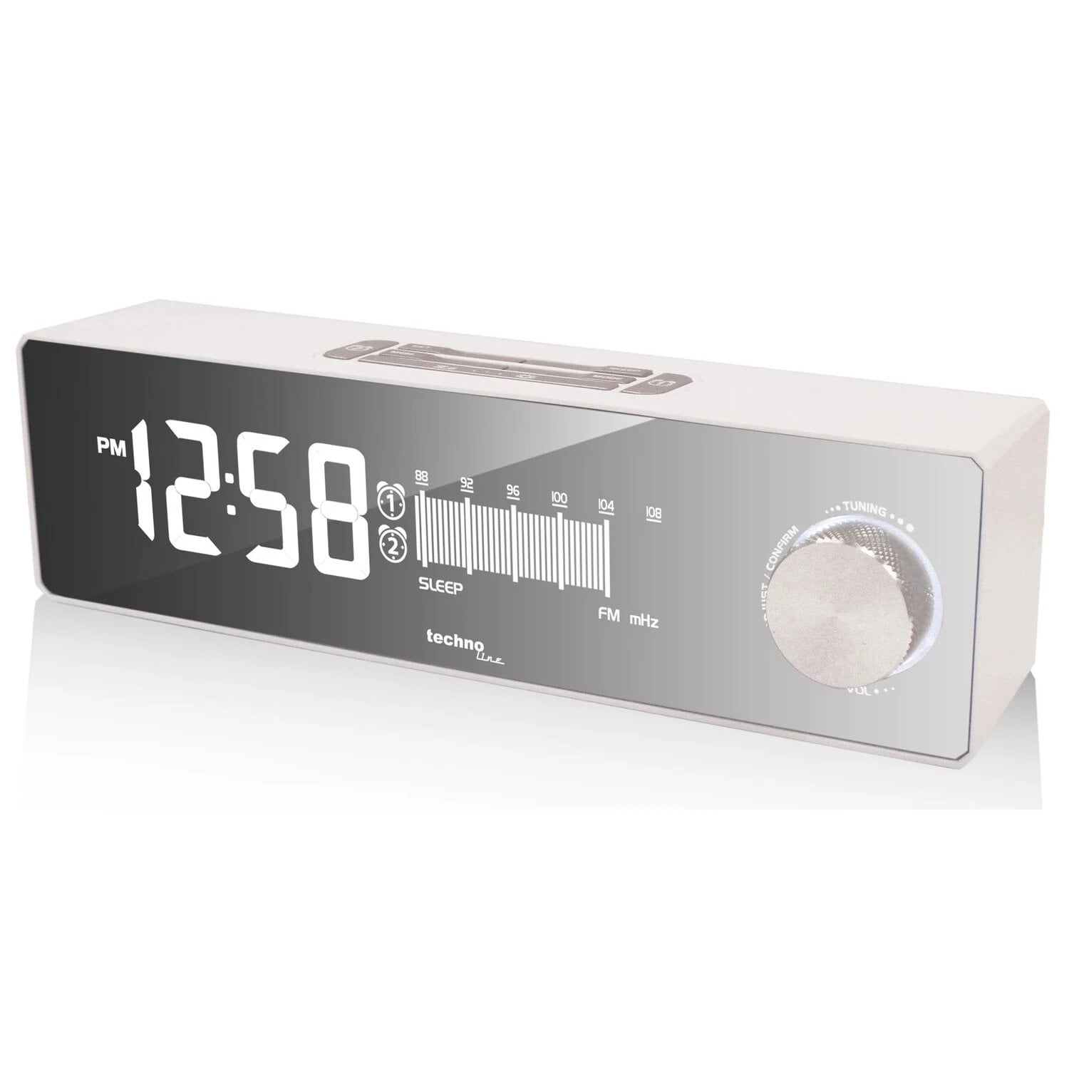 Часы настольные Technoline WT483 с FM-радио электронные пластиковые 220х62х58 мм Белый/Серебристый (DAS302714)