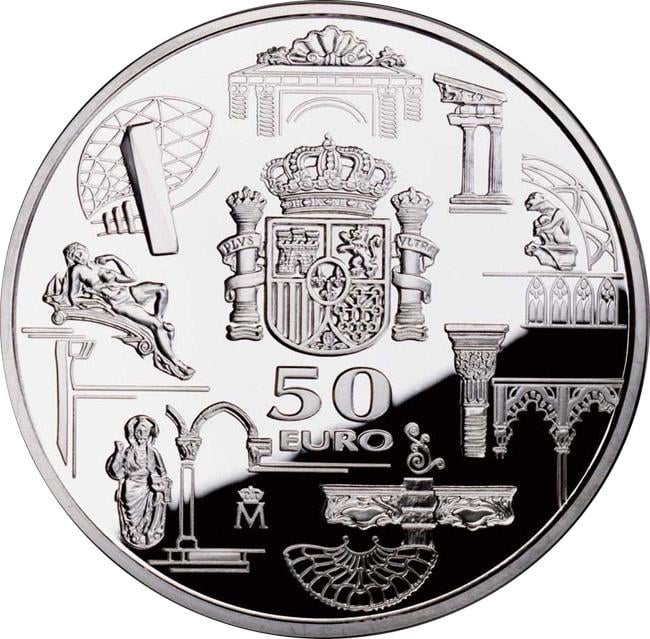 Коллекционная монета Испания 50 евро 2003 «Первая годовщина ЕВРО» Серебро Proof KM 1093