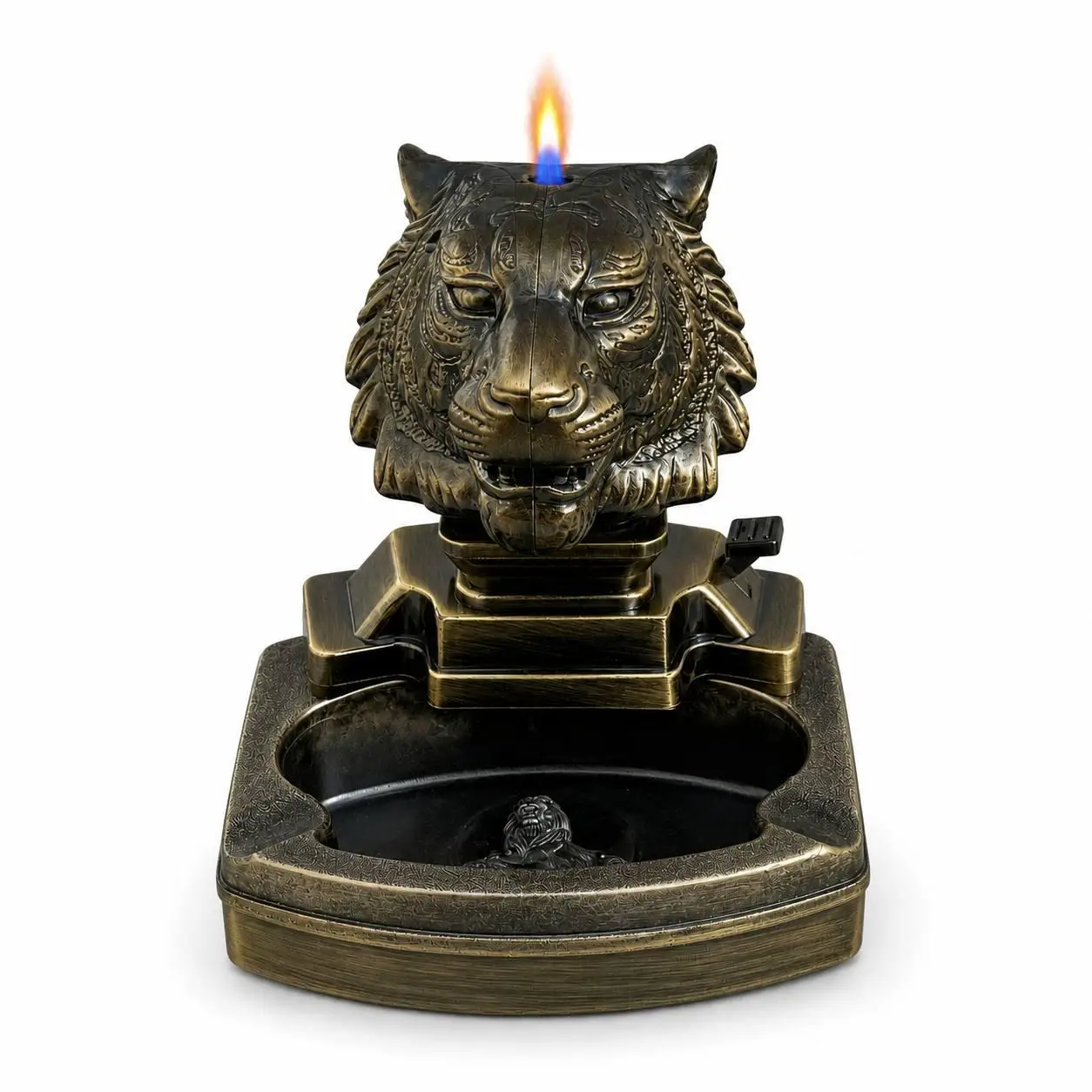 Пепельница декоративная металлическая TIGER Голова тигра с газовой зажигалкой (M1153)