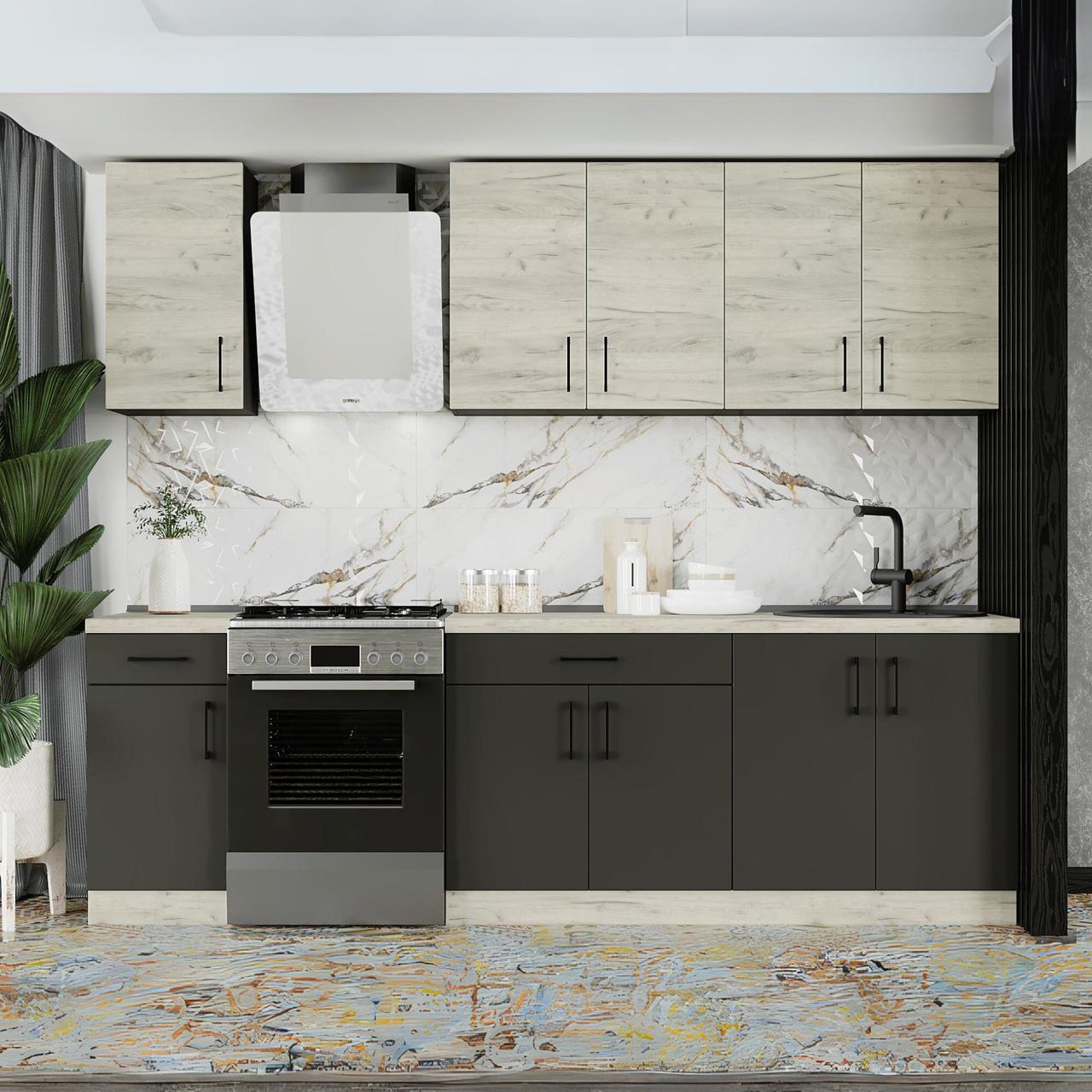 Комплект кухні К-3 Еверест Оптіма без стільниці 2,5 м Крафт білий/Антрацит (ЕК-26013)