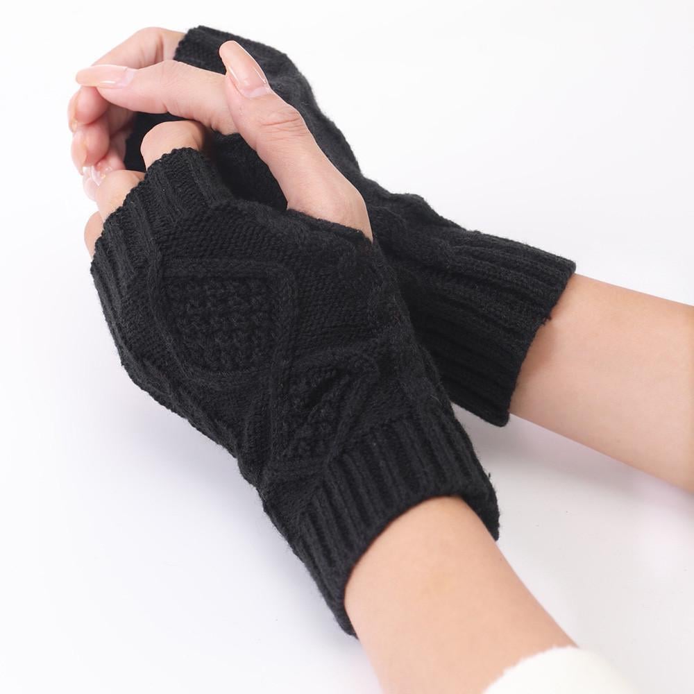 Мітенки в'язані з ромбами One size Чорний (2419) - фото 1 Мітенки в'язані з ромбами One size Чорний (2419) - фото 1