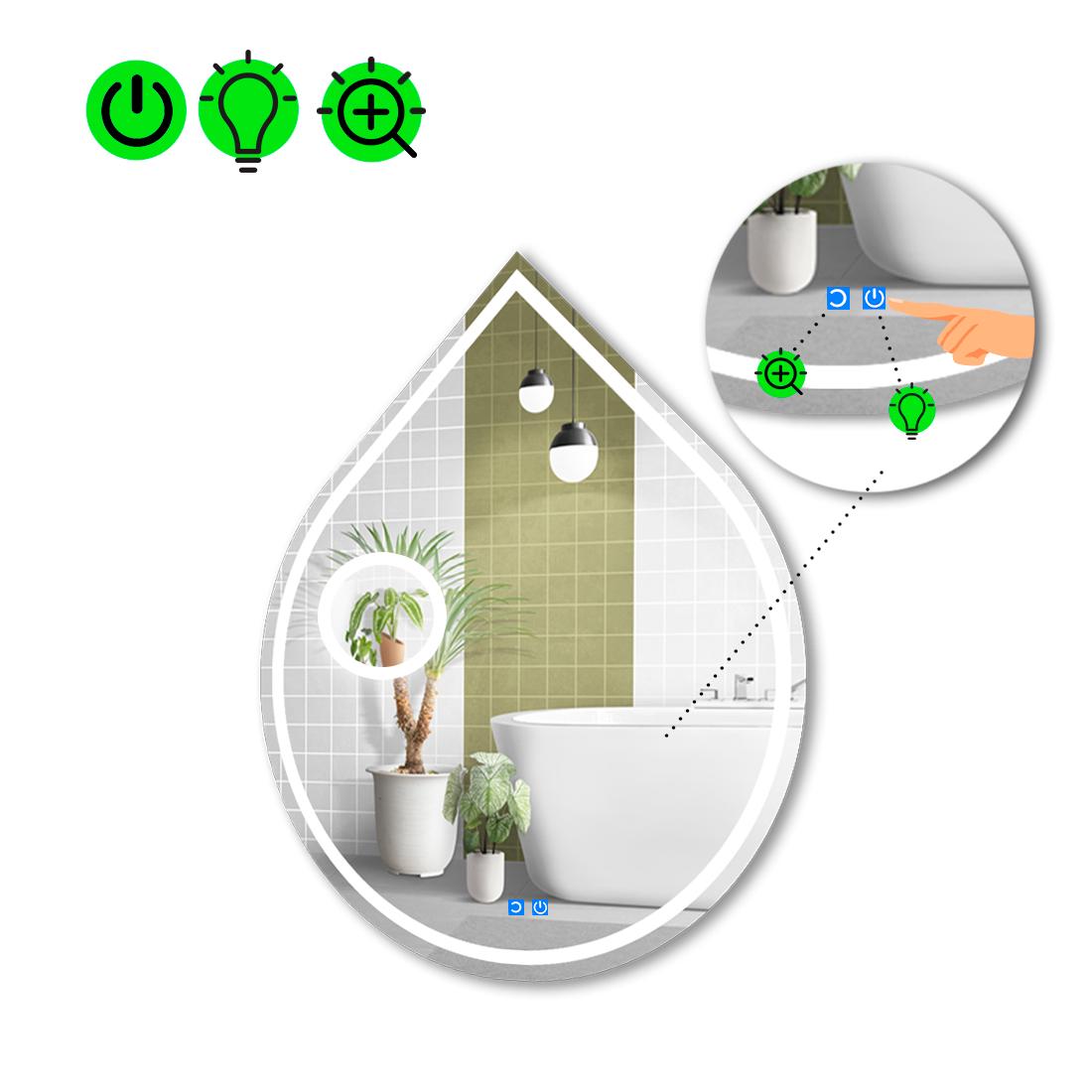 Зеркало с LED подсветкой Goccia 1 с двумя/сенсорами и линзой с подсветкой 140x110 см (Goccia1-102)