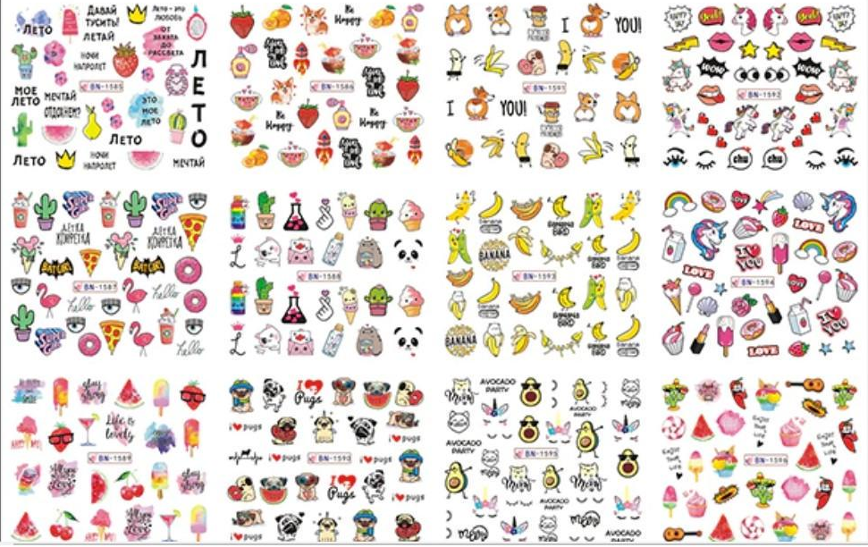 Слайдер-дизайн водні наклейки для нігтів BN1585-BN1596 12 шт. (1639496274)