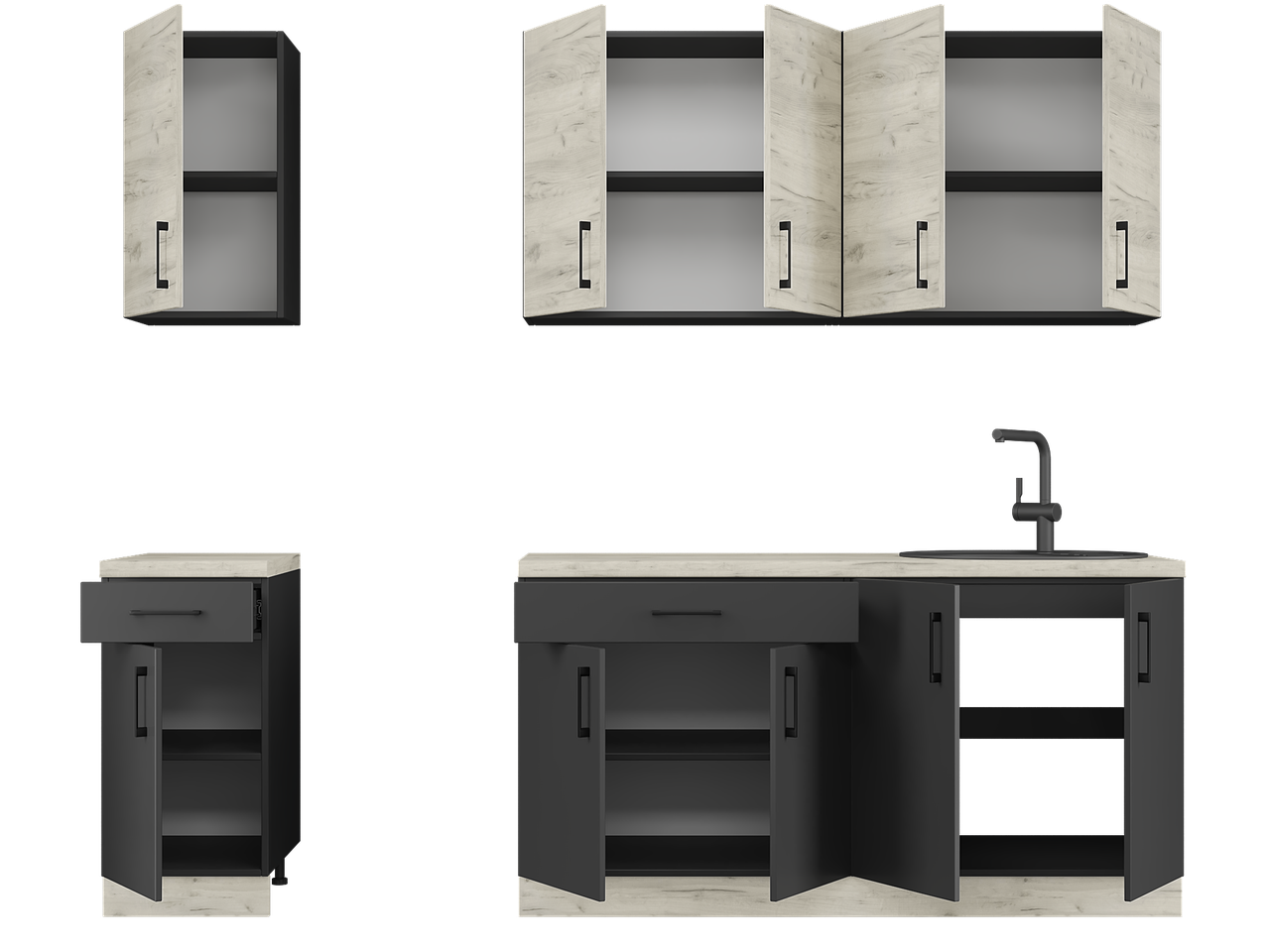 Мебель для кухни со столешницей Эверест К-3 Оптима 2,5 м Крафт Белый/Антрацитовый (25013)