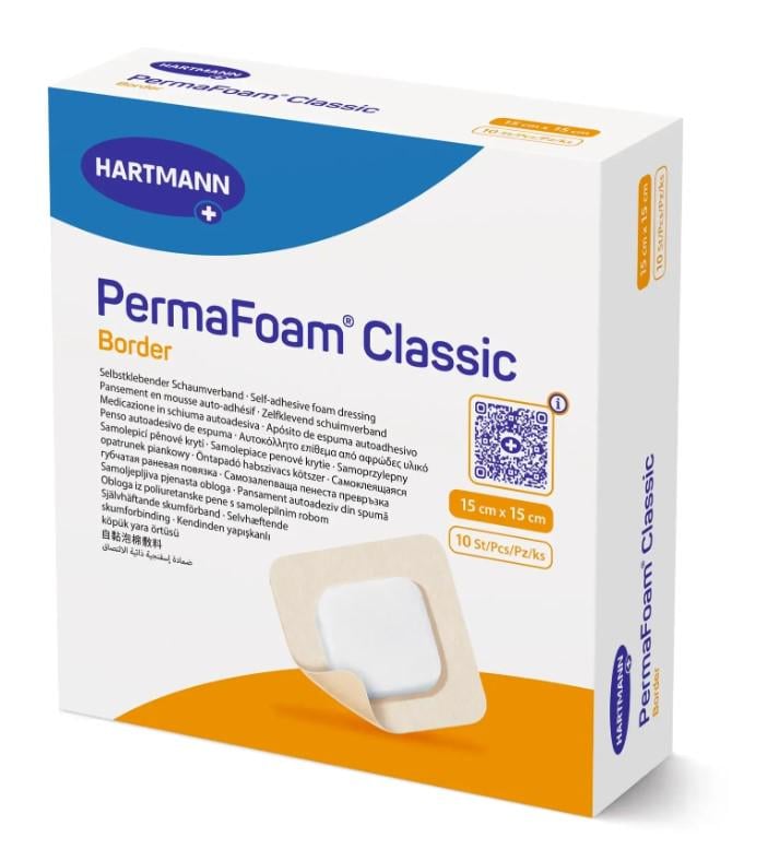 Повязка губчатая самофиксирующаяся PermaFoam Classic Border 15х15 см