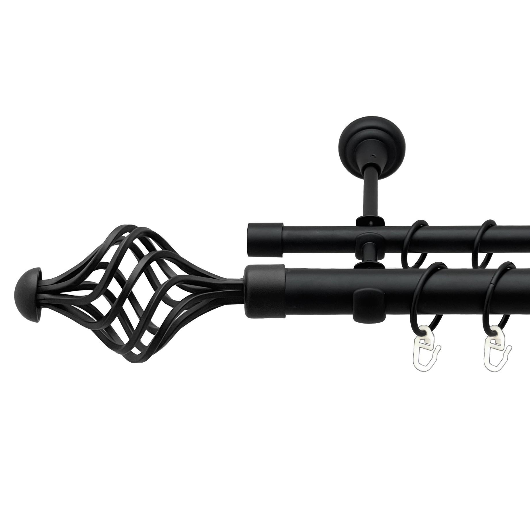 Карниз металлический Orvit Арезо двухрядный открытый/гладкая труба/кольцо металлическое Черный Бархат 25/16 мм 300 см (00-00020823)