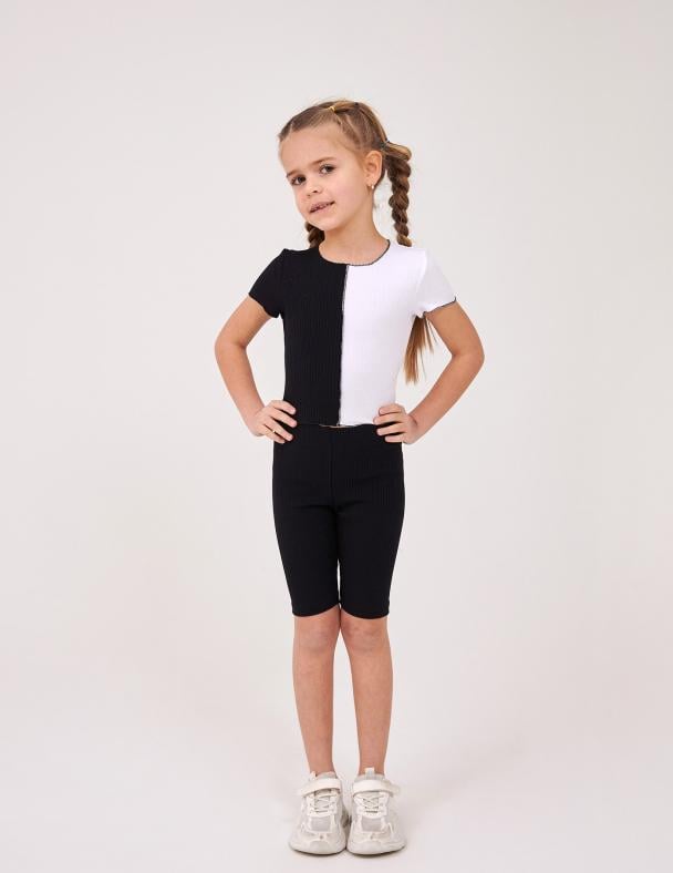 Футболка для девочки Smil Рубчик 134 см Черный (110880-1)