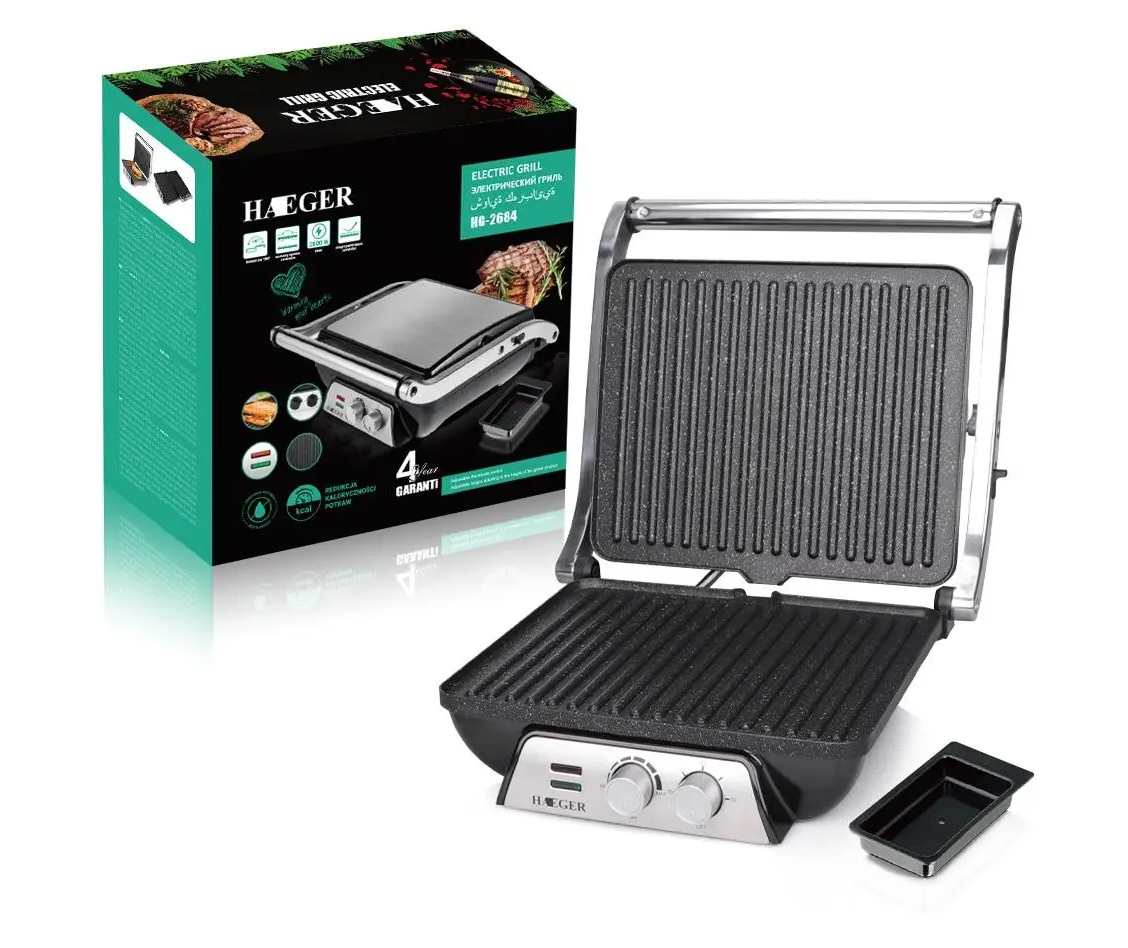 Гриль электрический Haeger HG-2684 с таймером и терморегуляцией 2000 Вт (00148)