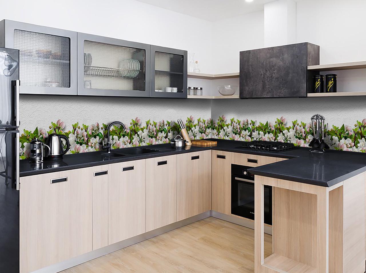 Кухонный фартук Цветение вишни с самоклеющейся виниловой пленки 60х250 см Зеленый Кухонный фартук Цветение вишни с самоклеющейся виниловой пленки 60х250 см Зеленый