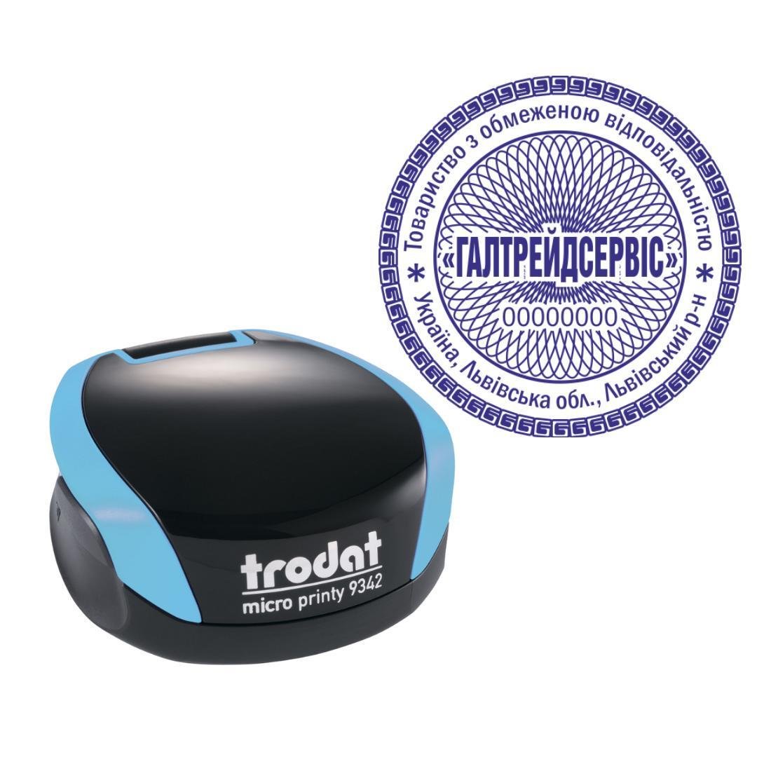 Печать ТОВ на карманном оснащении Trodat Micro Printy 9342 d 42 мм Бирюзовый (ООО4/9342/BZ)