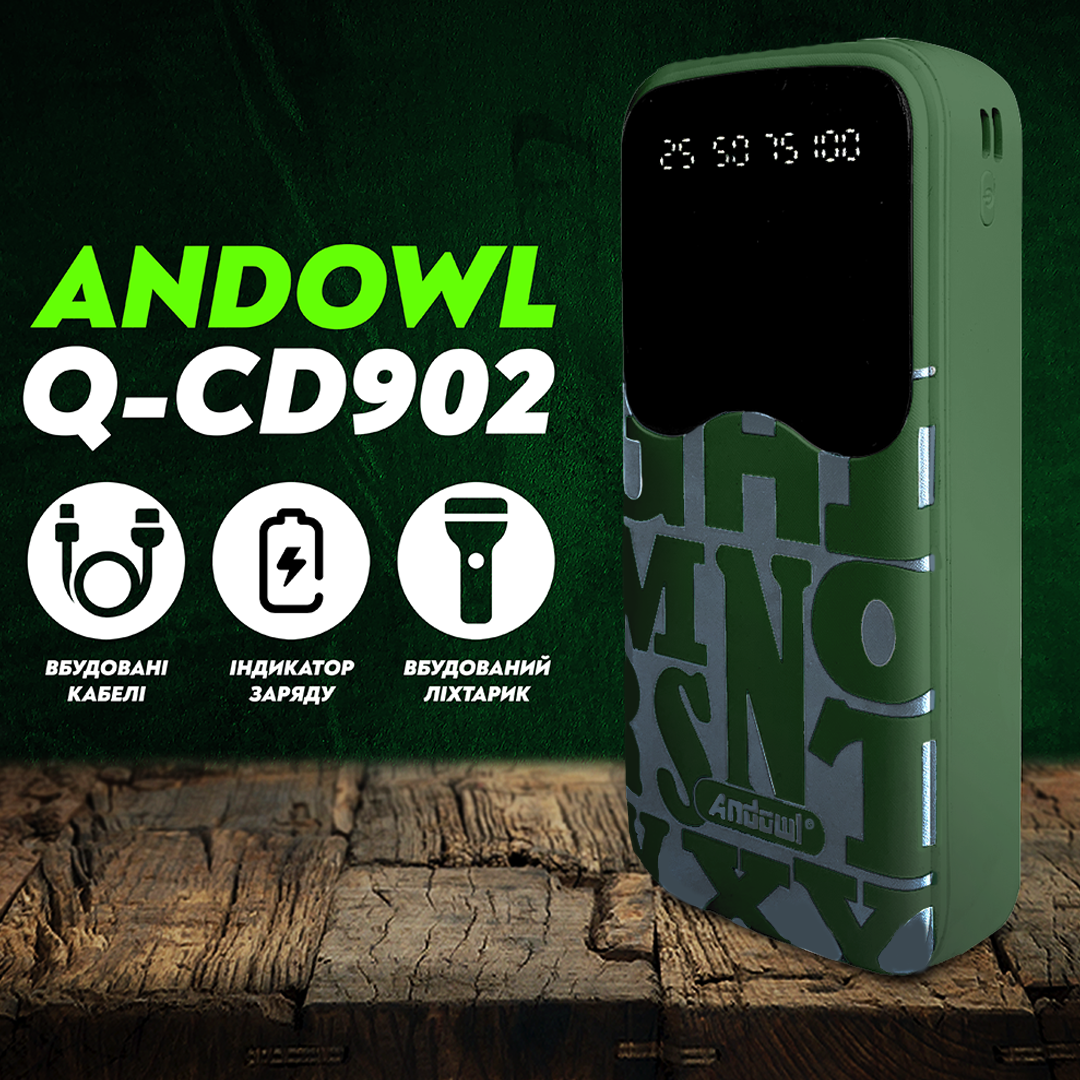 Повербанк Andowl Q-CD902X1 30000 mAh зі швидкою зарядкою та вбудованими кабелями Micro USB/Type C/Lightning Зелений (a752d67d) - фото 2 Повербанк Andowl Q-CD902X1 30000 mAh зі швидкою зарядкою та вбудованими кабелями Micro USB/Type C/Lightning Зелений (a752d67d) - фото 2