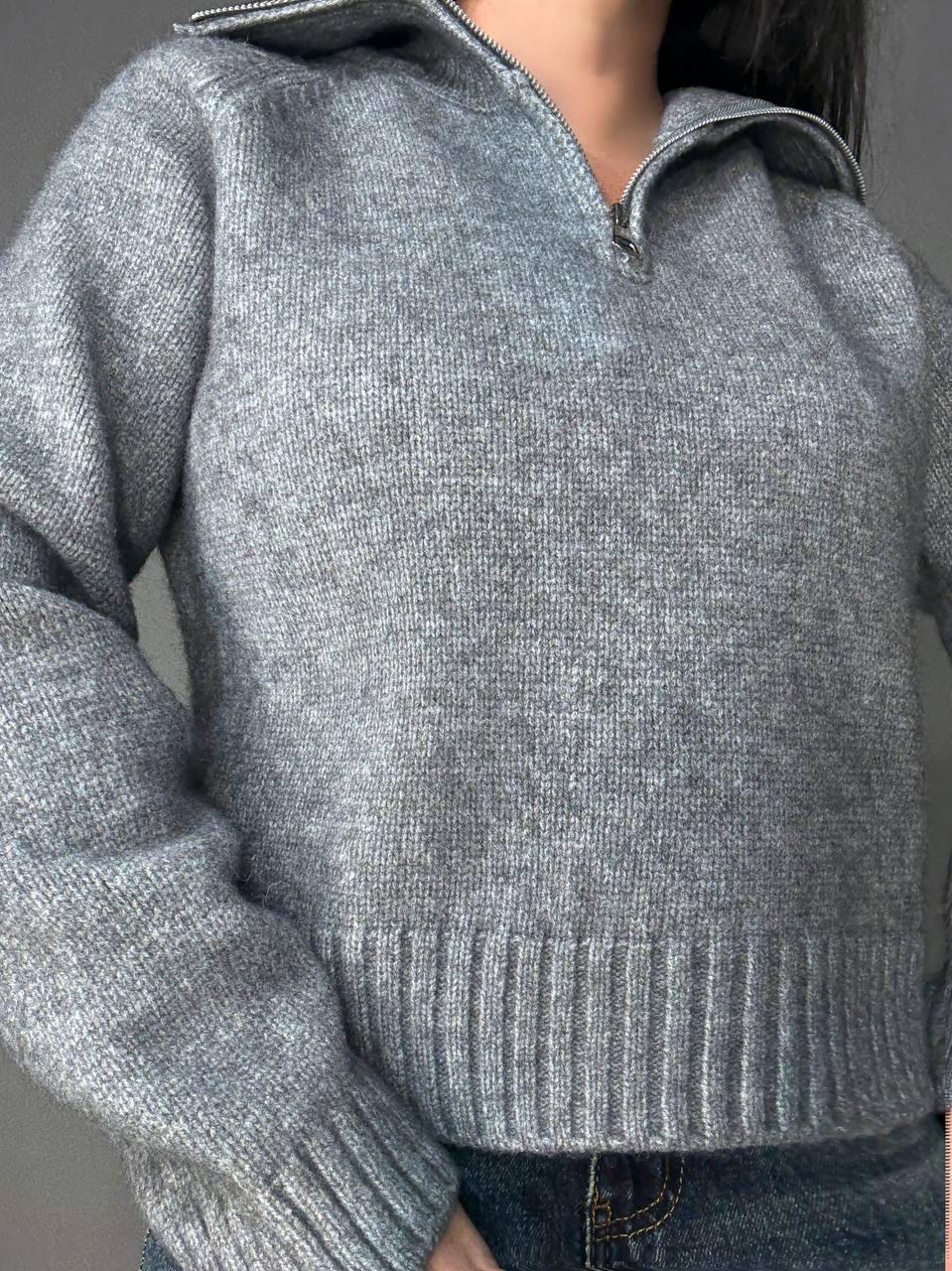 Светр жіночий A-N 1780 з коміром на блискавці OS Сірий (5969) - фото 6