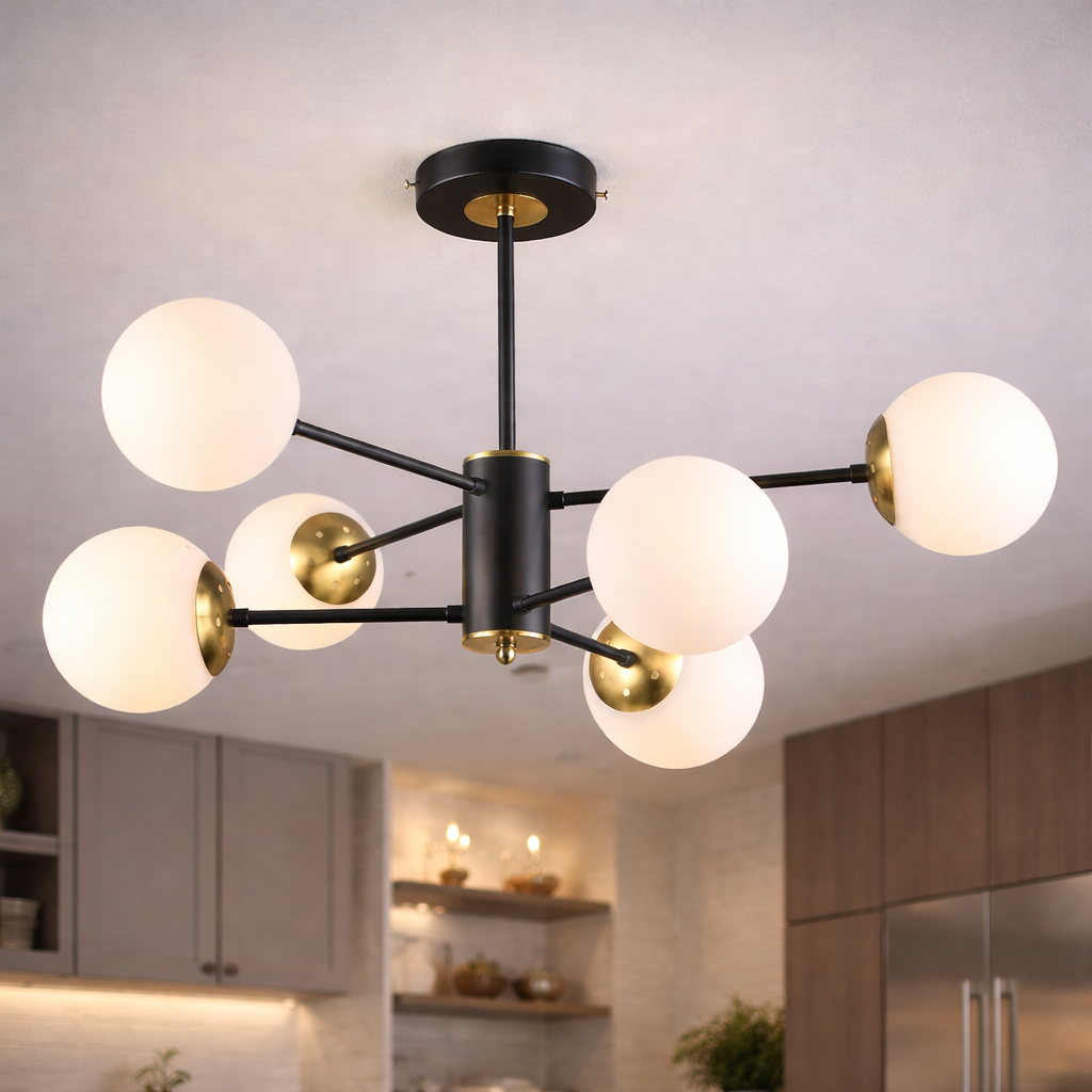 Люстра Sirius на шесть стеклянных плафонов под лампу Е27 Черный/Медный (B N36360/6 BK+COP)