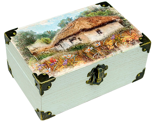 Шкатулка эко декоративная Украина Дом с вишневым цветом 10х15 см Коричневый (укш04к10х15)