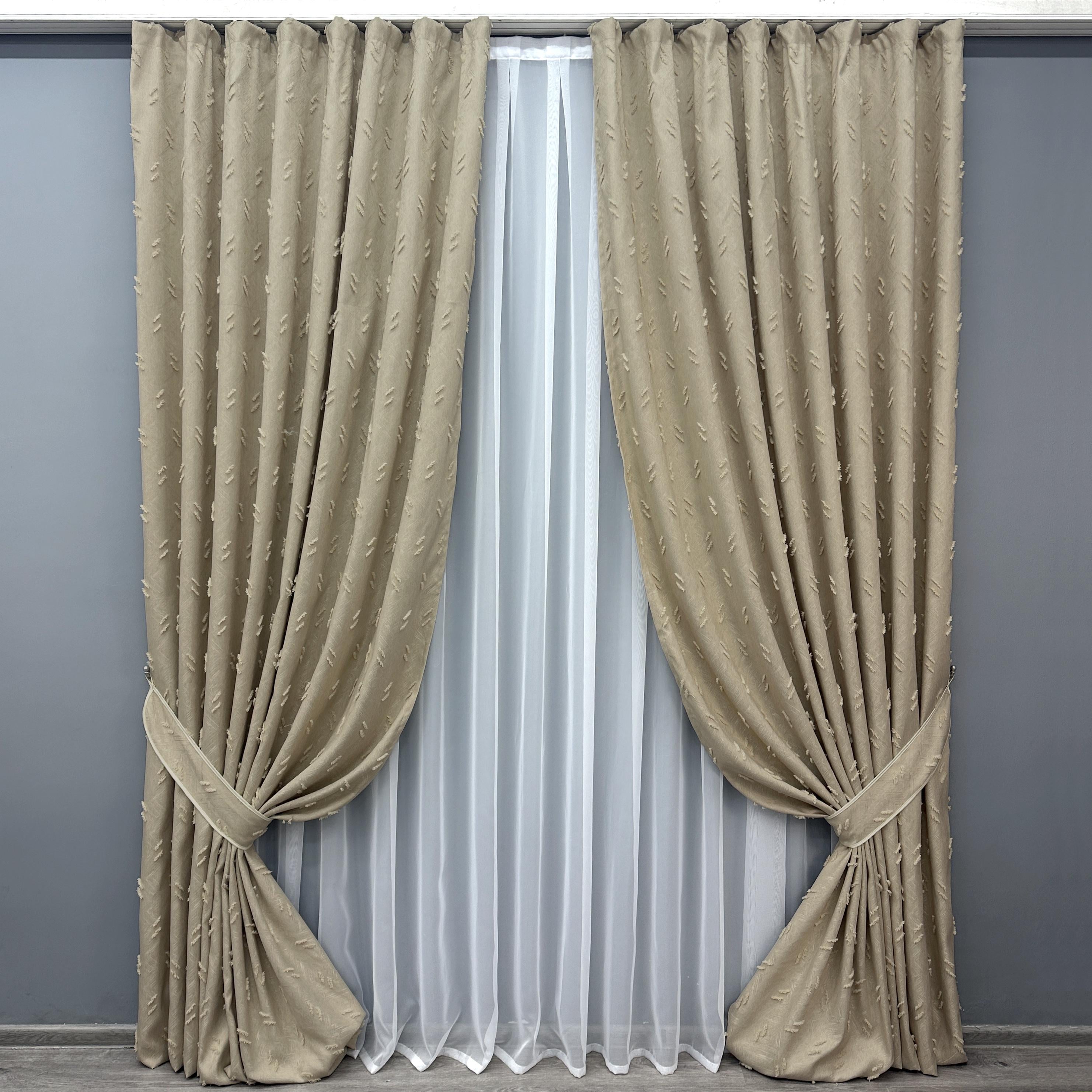 Комплект штор VR-Textil №1883ш Лен Букле 200х290 см 2 шт. Бежевый (32-238)