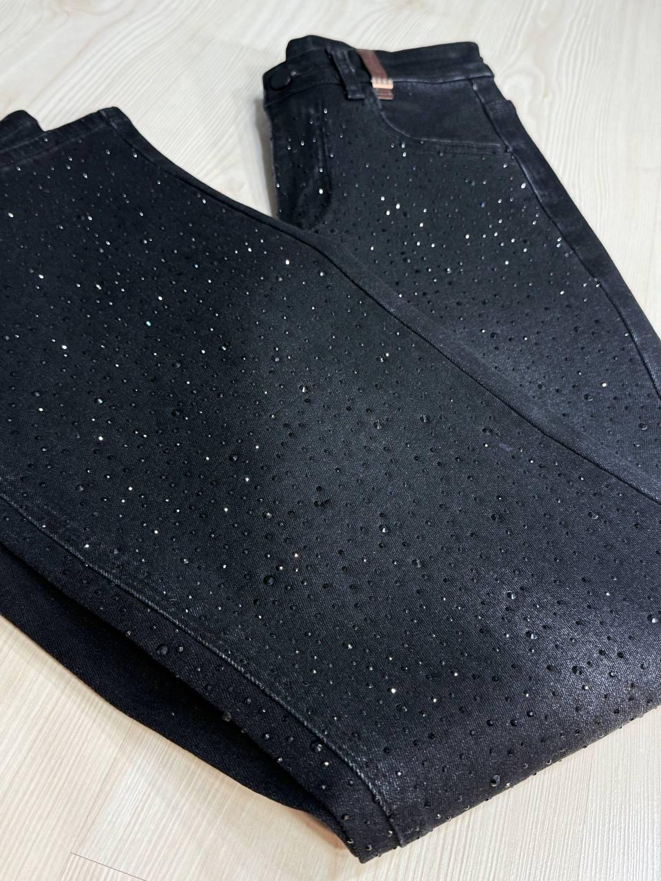 Джинсы женские Allure 1136-26 палаццо ровные со стразами р. 30 Черный (6022) - фото 2