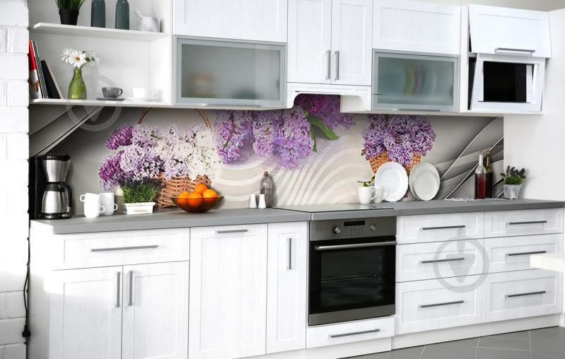 Скинали на кухню Zatarga «Корзины сирени» 600х2500 мм виниловая 3Д наклейка кухонный фартук самоклеящаяся Z184883