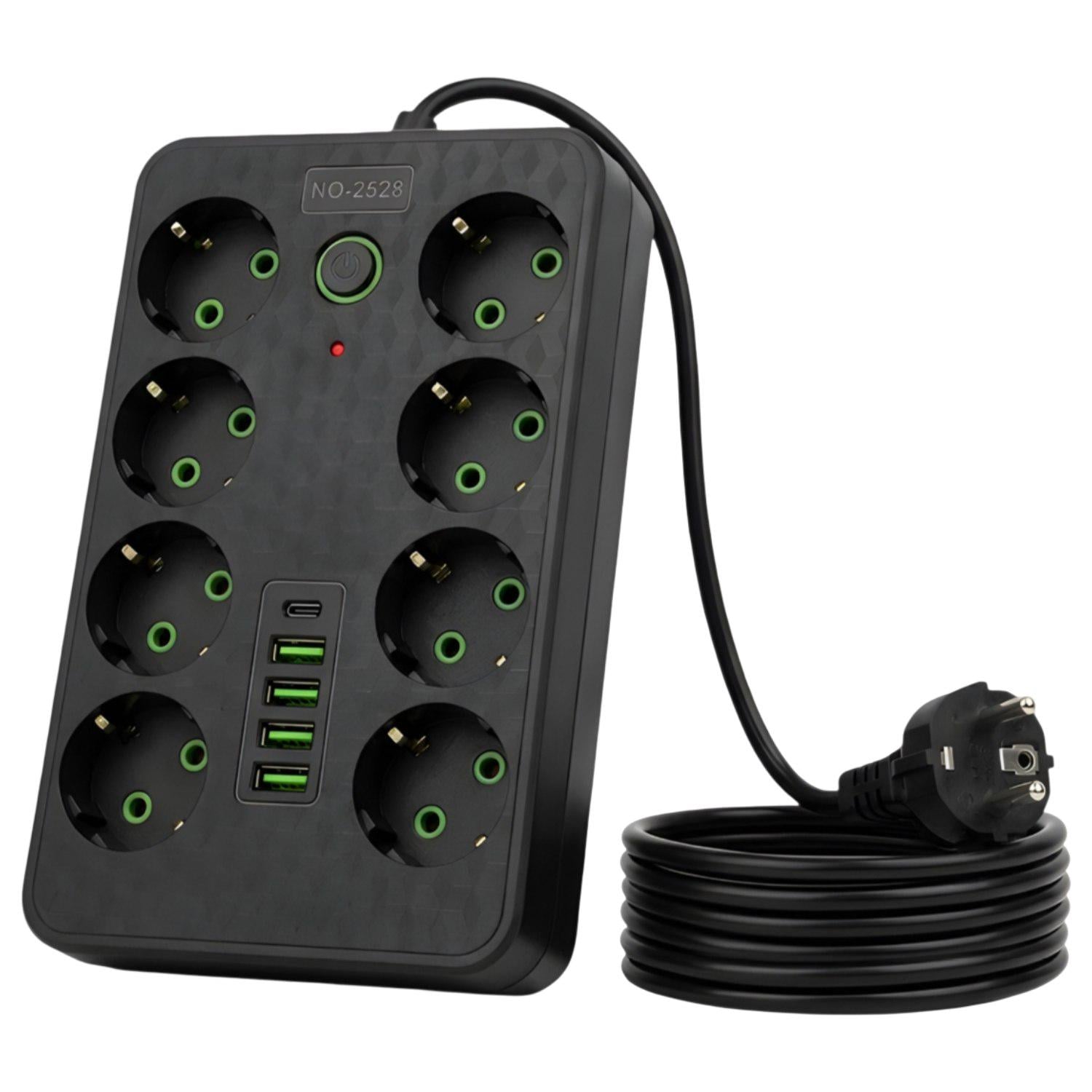 Фильтр-удлинитель сетевой 2528 с заземлением 3 м 8 розеток/4 USB/Type-C (0259/МК)
