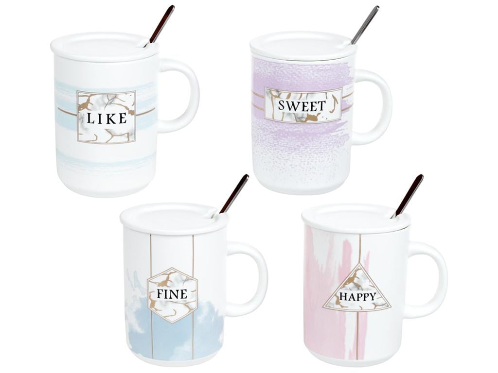 Чашка Акварель с крышкой и ложкой 430 мл 4 дизайна набор 4 шт. (BDI-927-205) Чашка Акварель с крышкой и ложкой 430 мл 4 дизайна набор 4 шт. (BDI-927-205)