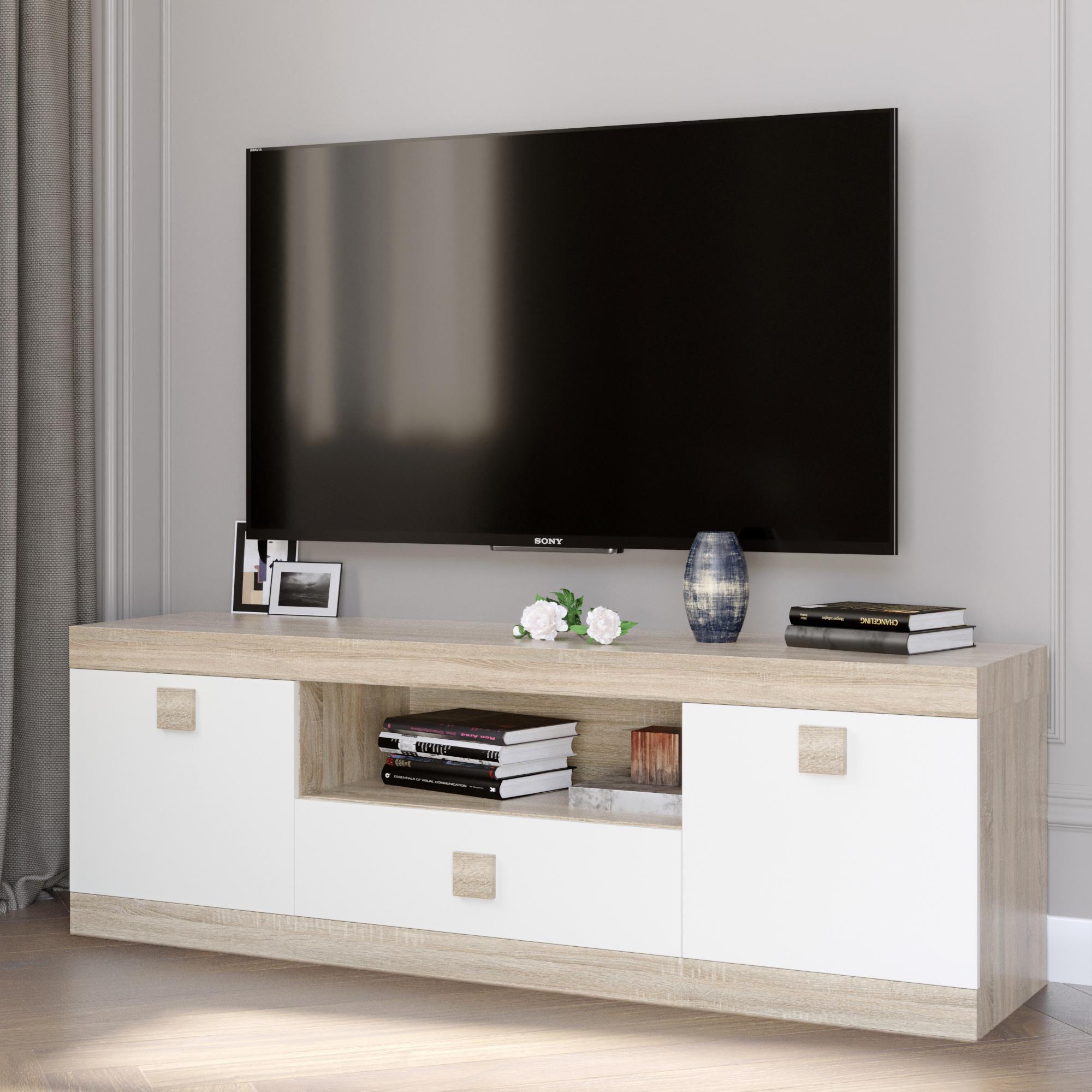 Тумба под телевизор Эверест Соната ТВ 1500 Дуб сонома/Белый (EVR-2262) - фото 2 Тумба под телевизор Эверест Соната ТВ 1500 Дуб сонома/Белый (EVR-2262) - фото 2