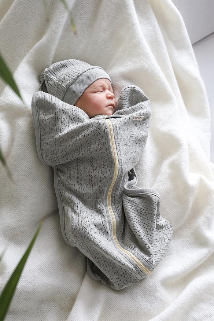 Пеленка-кокон с шапочкой детская летняя европелюшка на молнии 3- 6 мес Сизая (MG162) - фото 4