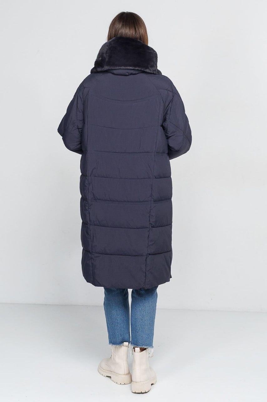 Тренч-пуховик жіночий з хутром р. 52 Синій (60452a/52) - фото 3