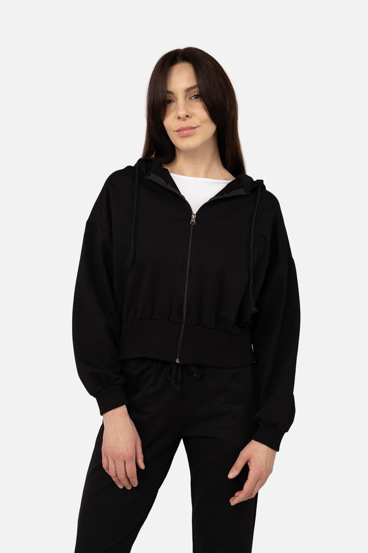 Толстовка жіноча на блискавці ЦБ-00266277 р. 44 Чорний (SKT001035561) - фото 3 Толстовка жіноча на блискавці ЦБ-00266277 р. 44 Чорний (SKT001035561) - фото 3