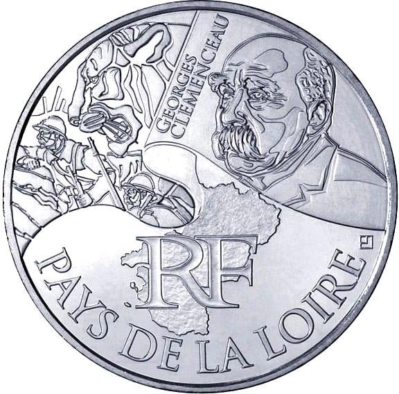 Коллекционная монета Франция 10 евро 2012 «Регионы Франции-Земли Луары» Серебро UNC KM 1881 (М03020)