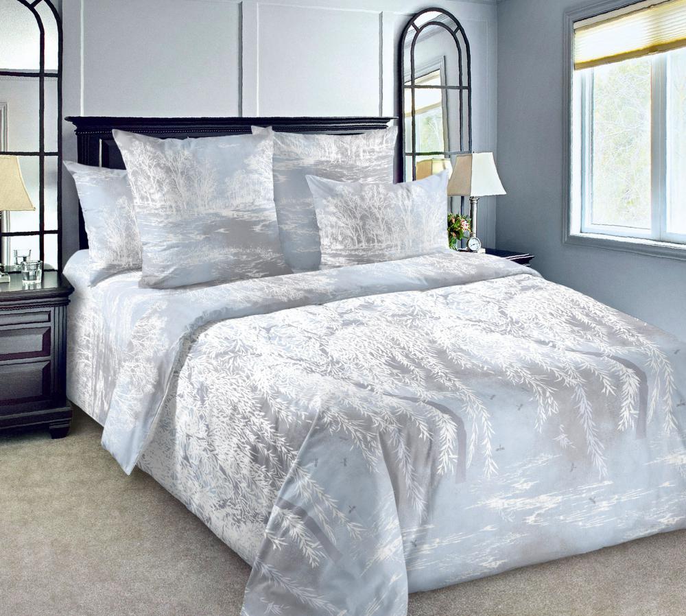 Комплект постельного белья Комфорт текстиль Перкаль Ивушка 145x215 см Полуторный с простынью на резинке 50x50 см ( КТ_pvu_4207_38_50x50 )