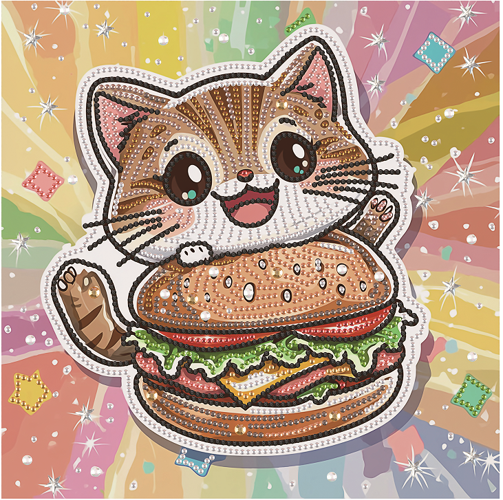 Алмазная мозаика Brushme Котенок с гамбургером 25x25 см (DBS52207)