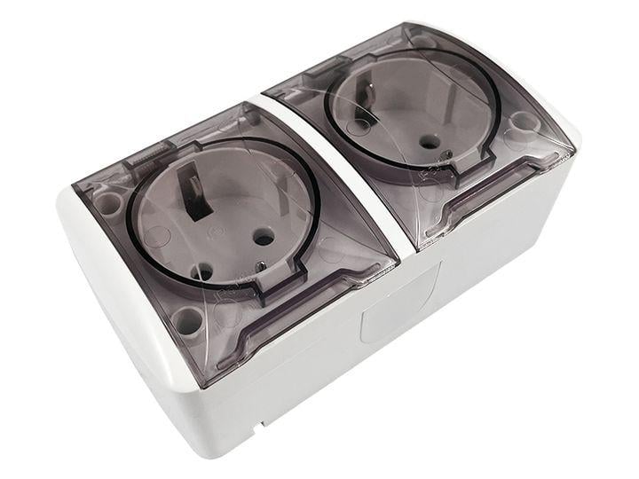 Розетка накладная двойная с заземлением Lemanso Магнолия LMR2008 прозрачные крышки Белый (25008)