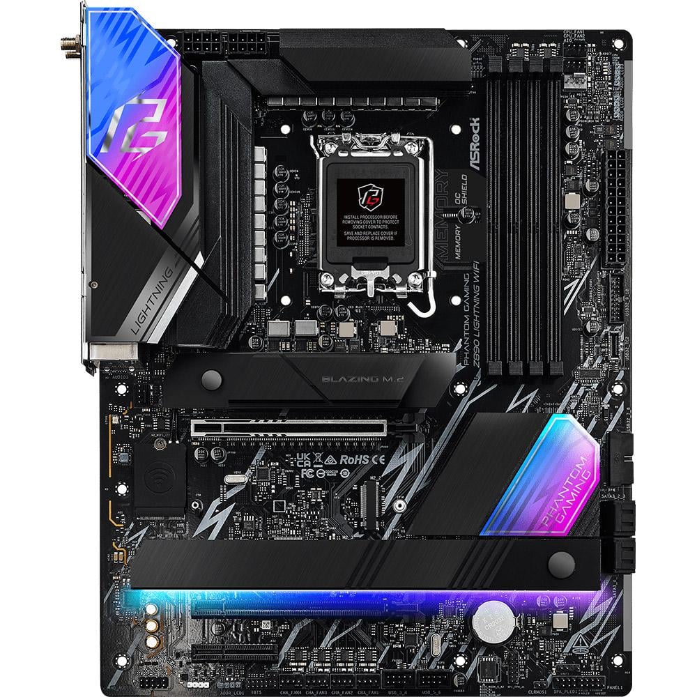 Материнская плата ASRock Phantom Gaming Z890 LIGHTNING Wi-Fi ATX sLGA1851 Intel Z890 4xDDR5 4xM.2 4xSATA HDMI 2.5 GbE Black (35227151)